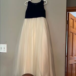 Bill Levkoff Blue and Cream Halter Fit and Flare Dress